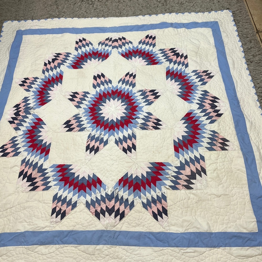 Cutter quilt Vintage Handmade Lone Star Geometric Starburst Folk Art